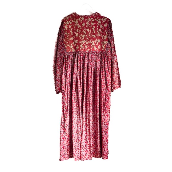 Indian Boho Block Print Hand Stitched Red Kantha Bodice Maxi Dress Sz Small - Picture 11 of 11